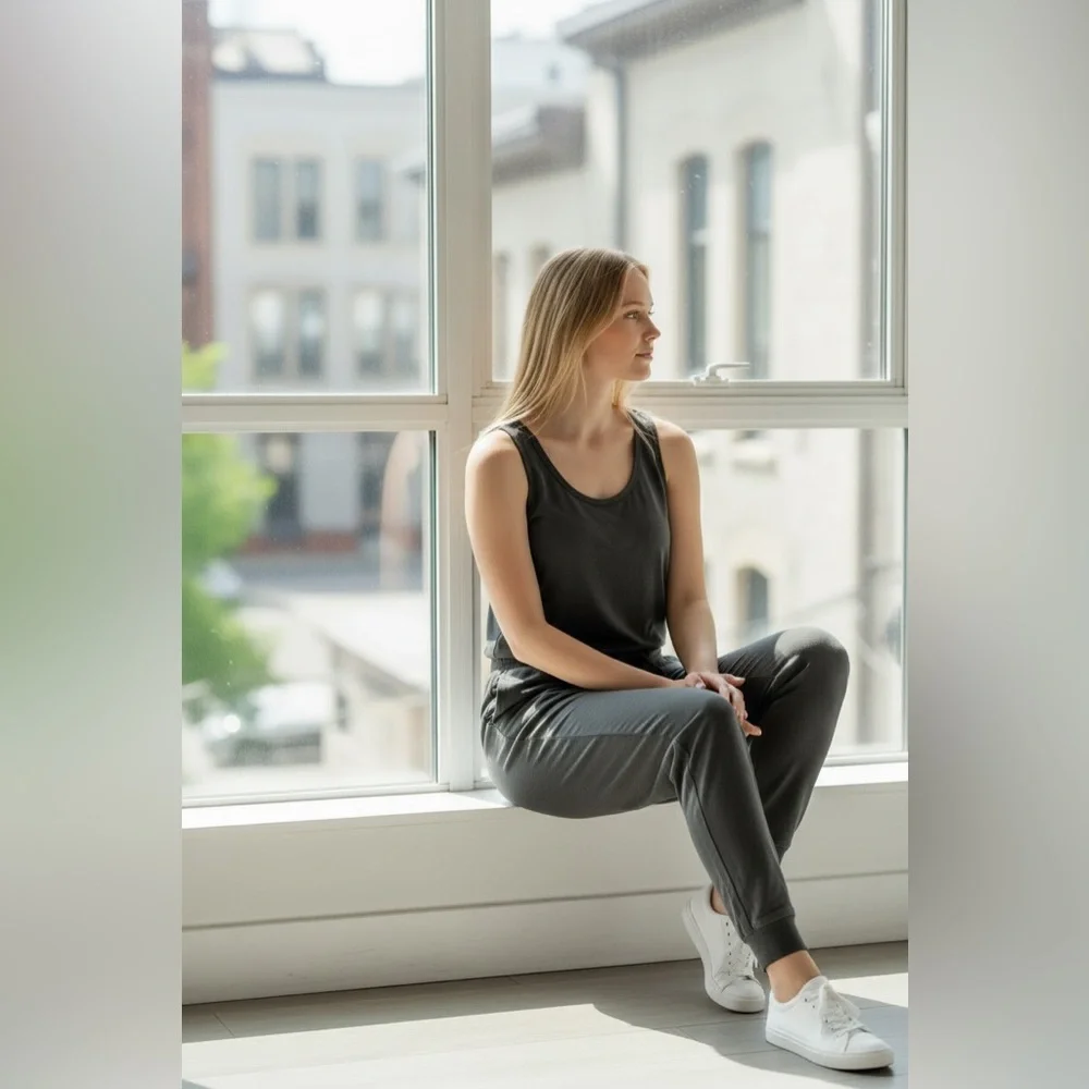 Splendid Eco New Women's Charcoal Drawstring Jumpsuit - Casual Tank Romper - Picture 2 of 2